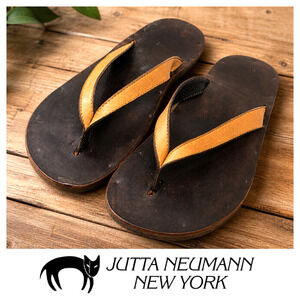 Jutta Neumann New York Gabi Sandals Mens 11 Tan Leather Thong Handmade Flip Flop